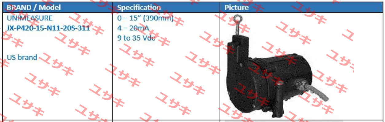 JX-P420-15-N11-20S-311 (obsolete, replaced with JX-P420-15-N11-20S-N1K)  Unimeasure