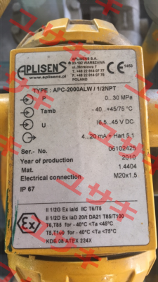 APC-2000ALWExd/0-30Mpa/1/2", NpT  Aplisens