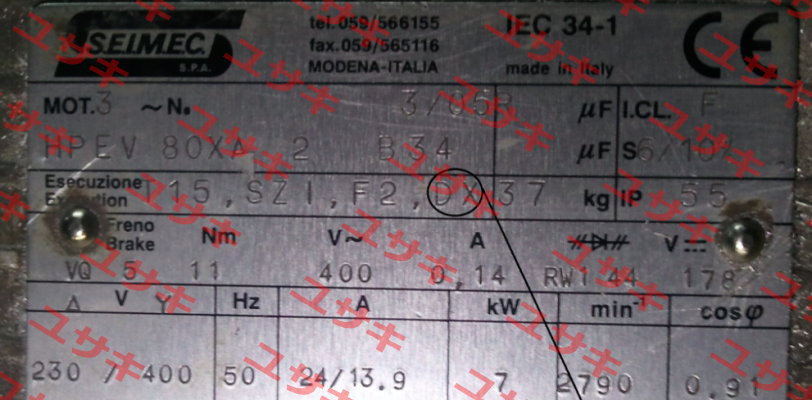 HPEV 80XA 2 230.400V-50Hz B34 (Right threaded shaft end)  Seimec (Rossi)