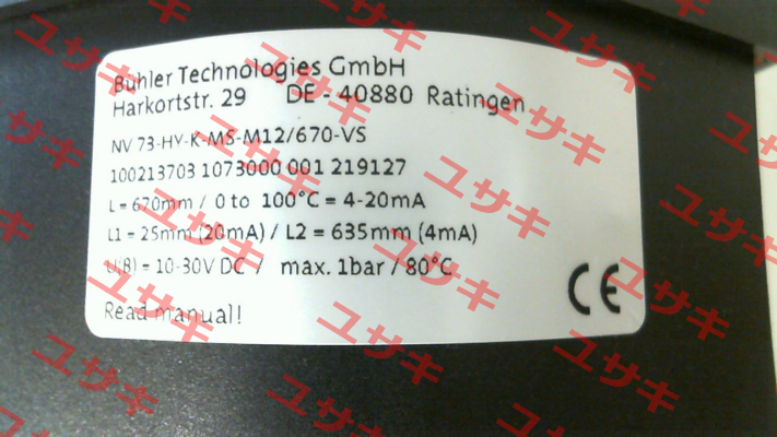 P/N: Q11008002 1073000, Type: NV73-HY-K-MS-M12/670-VS Bühler Technologies