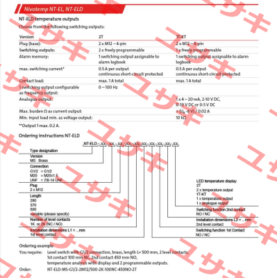 NT ELD-MS-G1/2-2M12/280-2K-90NC/150NO-2T Bühler Technologies